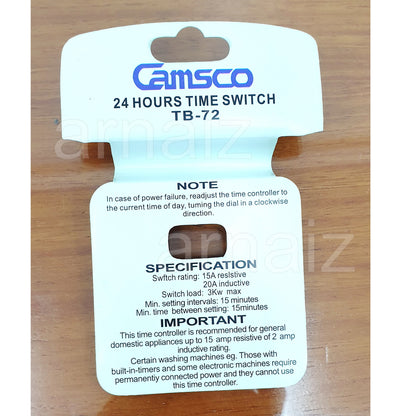 24 Hours Automatic Time Switch TB-72 Camsco Timer Switch TB72