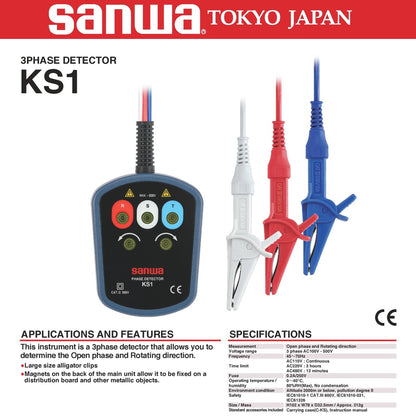 Sanwa KS1 Contact Type 3 Phase Detector Phase Sequence Tester Phase Rotation Testers Phase Indicator