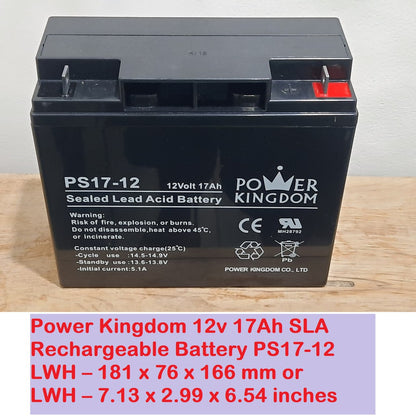 Power Kingdom 12v 17Ah SLA Rechargeable Battery PS17-12 Ebike Wheelchair Jet Ski VRLA