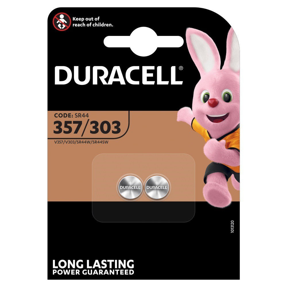 Duracell SR44 357 303 (2pcs) 1.5v Silver Oxide Button Cell Battery in Blister Pack V357 V303 SR44W