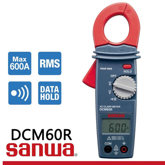 Sanwa DCM60R 600A Clamp Meter AC + True RMS Ammeter DMM