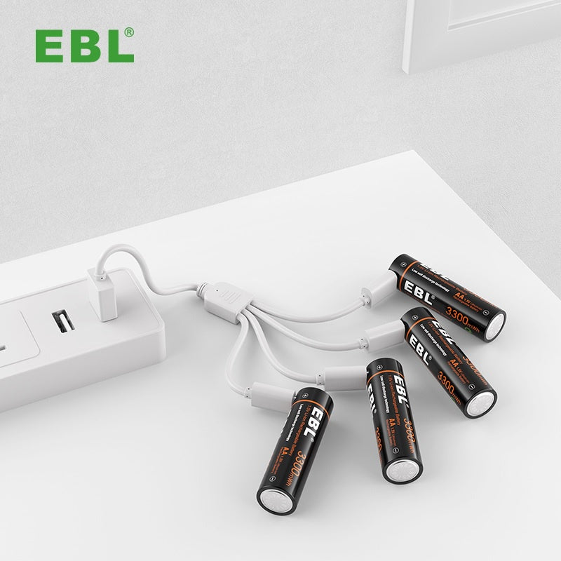 EBL AA (4pcs) USB AA Rechargeable Batteries 1.5V AA Lithium Ion Rechargeable Battery 3300mWh TB1443