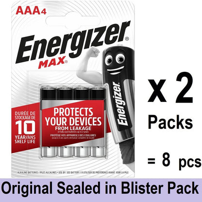 Energizer AAA Batteries (8 pcs) Energizer MAX AAA Alkaline Battery Original Sealed in Blister Pack