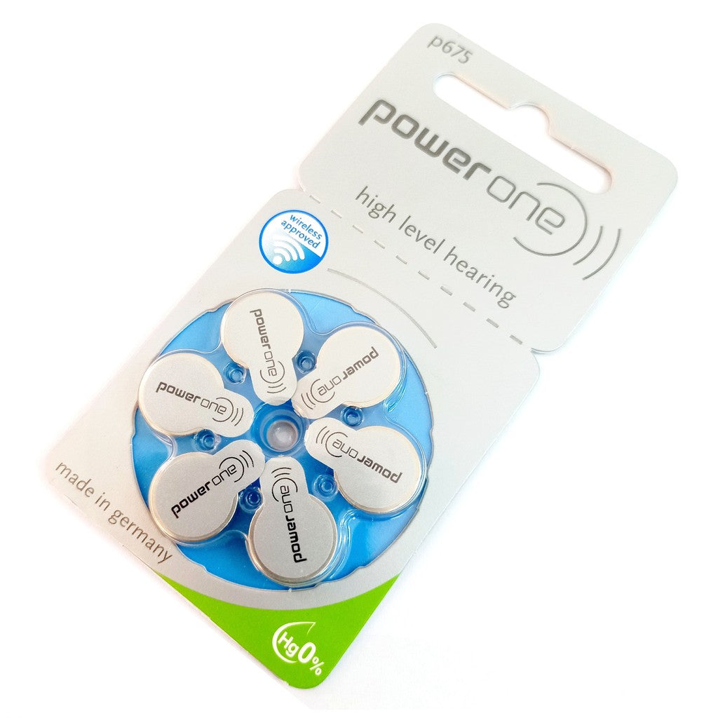 Power One Zinc Air Size 675 PR44 (6 pcs) Hearing Aid Battery Hearing Aid Batteries 1.45V A675 P675