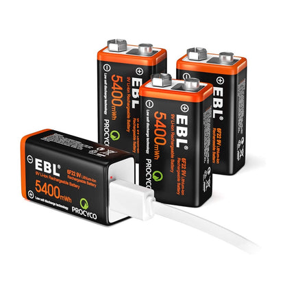 EBL EB-95004 9V 6F22 (4 pcs) Lithium-Ion Rechargeable Batteries with Micro USB Input 5400mWh Battery