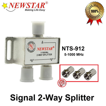 Newstar TV Signal Splitter 2-Way 2Way NTS-912 NTS 912 5-1000MHz With Connectors  High Quality 75 Ohm