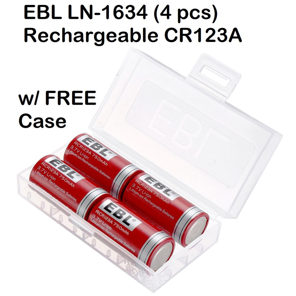 EBL LN-1634 (4 pcs) Rechargeable CR123A Lithium Batteries 3.7V 750mAh 16340 CR123 123 123A Battery