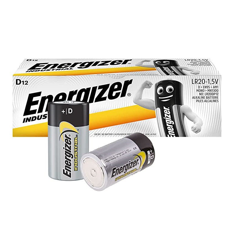 Energizer Size D (12pcs) Alkaline Industrial Battery 1.5V LR20 MN1300 Batteries 12 pieces per box