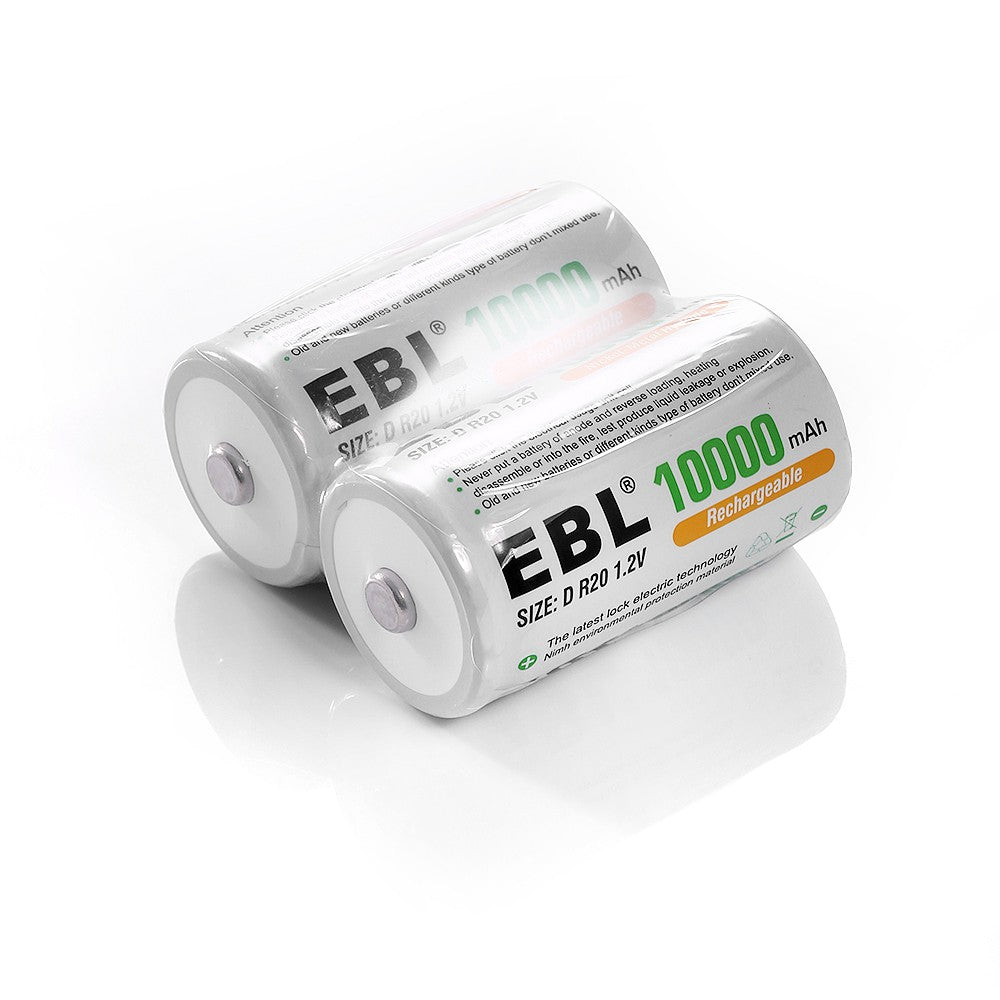 EBL D Size D Cell (2 pcs) 10000mAh Rechargeable Batteries Ni-MH with Case HR20 Rechargeable Battery