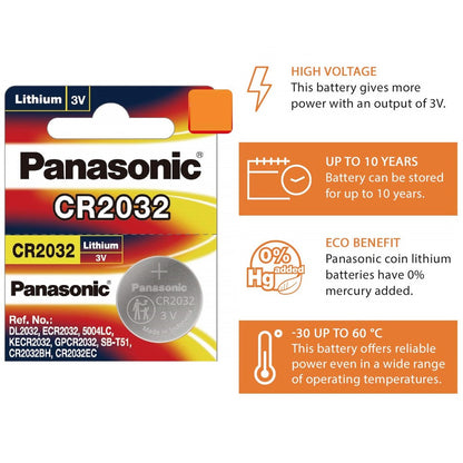 Panasonic CR2032 (5pc) ECR2032 2032 Lithium Coin Cell Button Battery 3V 3 volts