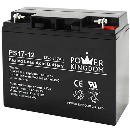 Power Kingdom 12v 17Ah SLA Rechargeable Battery PS17-12 Ebike Wheelchair Jet Ski VRLA