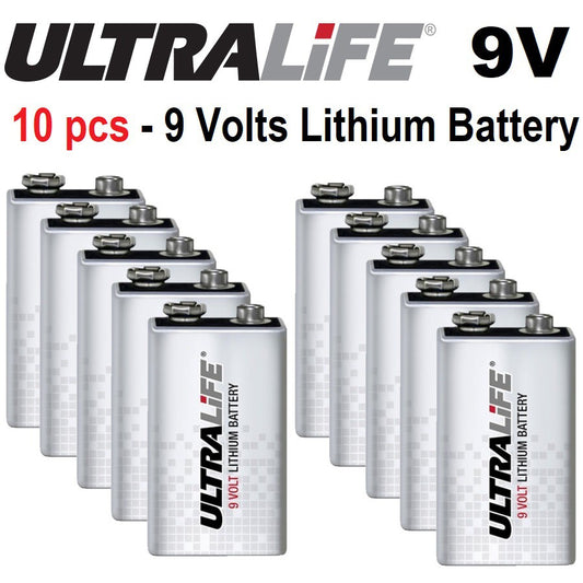 Ultralife 9V Lithium Battery (10 pcs) 9 Volts Batteries for Defibtech Lifeline AUTO AED Smoke Alarm