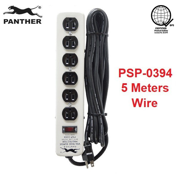 Panther 6 Gang Voltage Surge Protector 6 Outlets Extension Cord 5 meters PSP-0394 PSP 0394 PSP0394