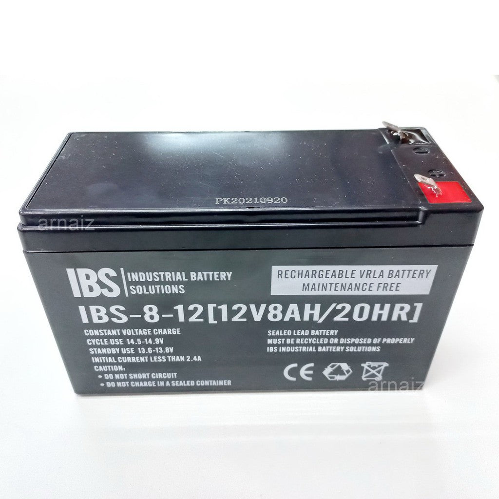 UPS Battery 12V 8Ah 20hr 12 Volts 8 Ampere Rechargeable Valve Regulated Lead Acid (VRLA) Battery