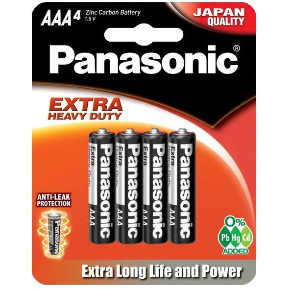 PANASONIC AAA (4pc) Battery Black Extra Heavy Duty 1.5V R03PT/4B-P Panasonic AAA Batteries Blister P