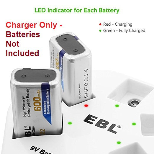 EBL iQuick USB 9V Battery Charger Lithium Battery Charger 5 Charging Slots for 9 Volts Rechargeable