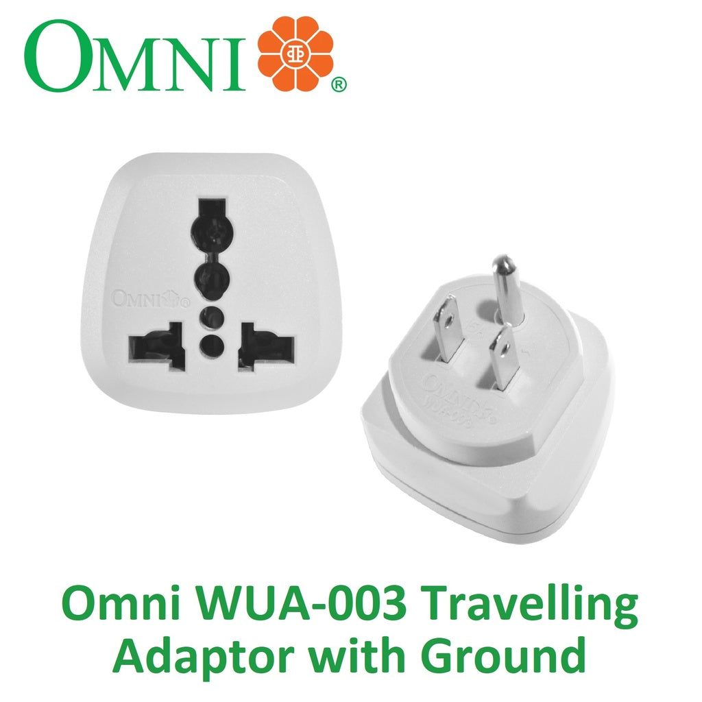 Omni WUA-003 Travelling Adaptor with Ground Universal Socket Travel Adapter Plug Omni WUA003 WUA 003