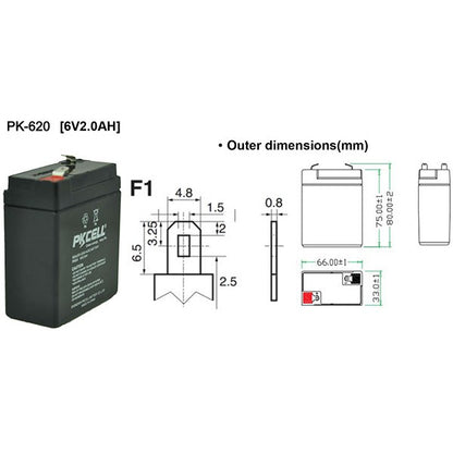PKCell 6v 2Ah SLA Sealed Lead Acid Rechargeable Battery PK620 VRLA Toy Car Emergency Light