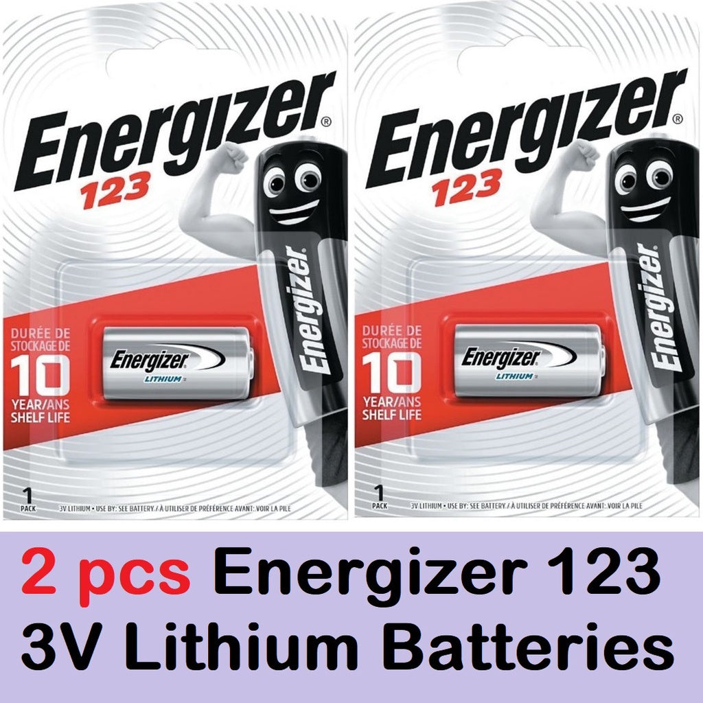 CR123A Battery (2 pcs) Energizer 123 EL123AP 3V Lithium CR-123A Cylindrical Photo Lithium Power