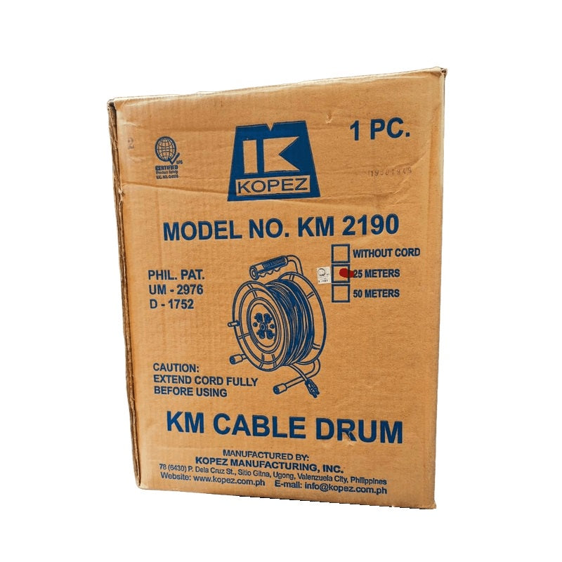 Kopez KM-2190 Cable Drum with 25 meters Cord 25m KM2190 KM 2190  Extension 660W 25meters  Heavy Duty