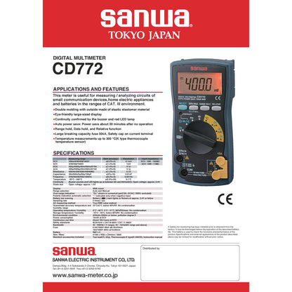 Sanwa CD772 Digital Multimeter Backlight Buzzer Temperature measurement Multitester