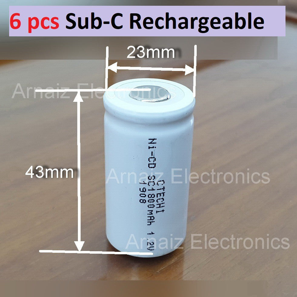 6 pcs Screw Driver Electric Drill SC Batteries 1.2V 1800mah Sub C Ni-Cd Rechargeable Battery SUBC