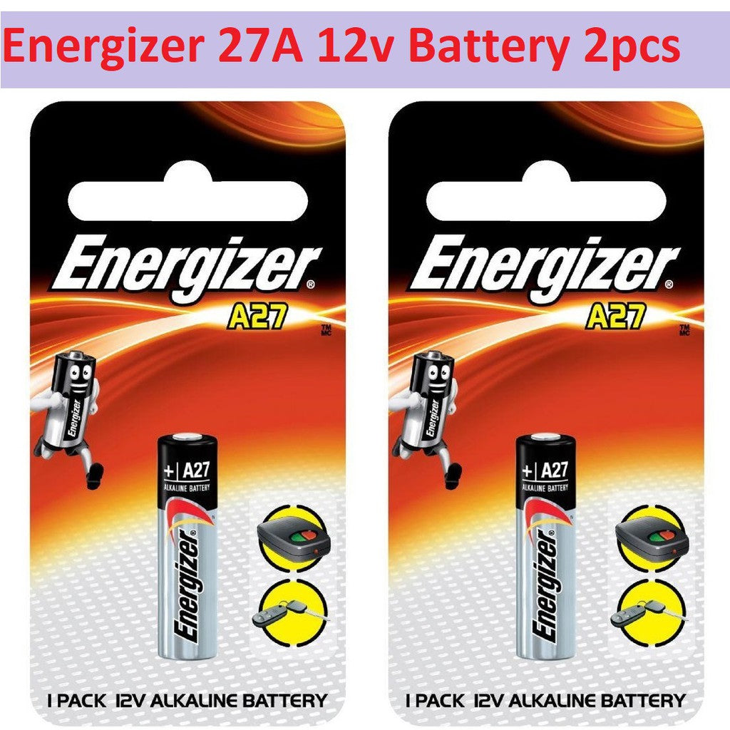 Energizer A27 (2pcs) 12V Alkaline Battery 27A Batteries Keyless Entry Car Remote Garage Door