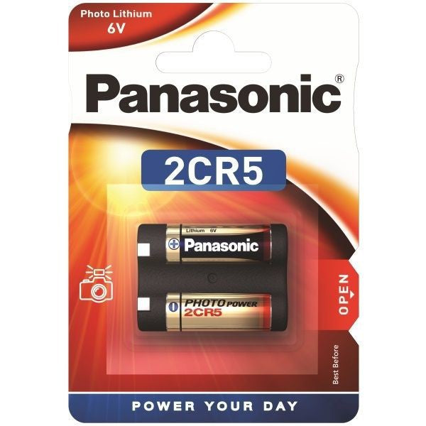 Panasonic 2CR5 Battery (Gold) 6V Lithium Batteries 2CR-5 Cylindrical Photo Lithium Power 6 volts