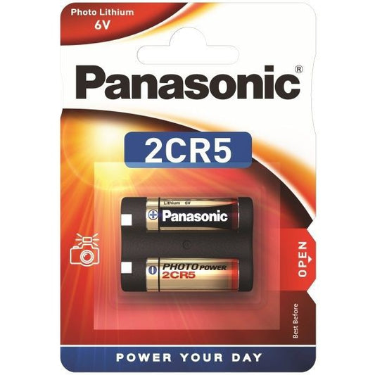 Panasonic 2CR5 Battery (Gold) 6V Lithium Batteries 2CR-5 Cylindrical Photo Lithium Power 6 volts