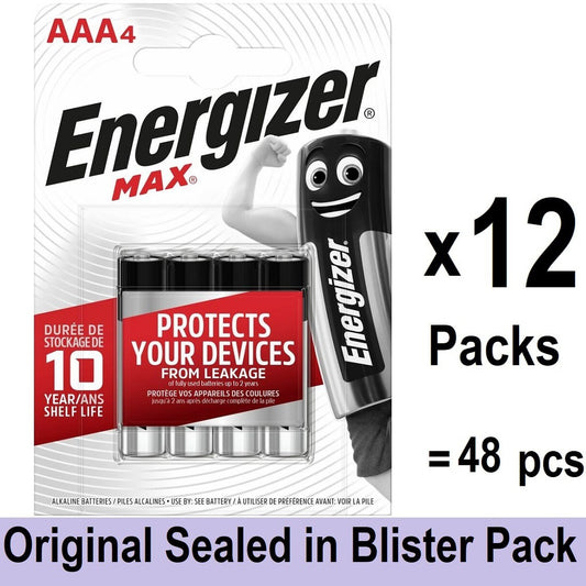 Energizer AAA Batteries (48 pcs) Energizer MAX AAA Alkaline Battery Original Sealed in Blister Pack