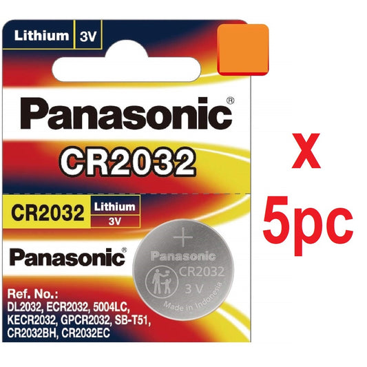 Panasonic CR2032 (5pc) ECR2032 2032 Lithium Coin Cell Button Battery 3V 3 volts Batteries