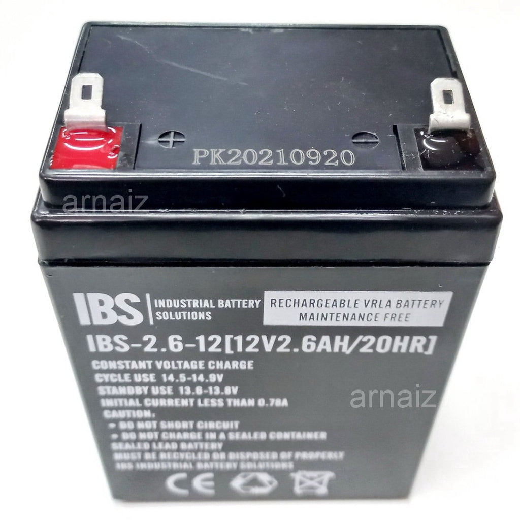 IBS 12V 2.6Ah Battery Rechargeable SLA Sealed Lead Acid Maintenance Free 12 Volts Batteries