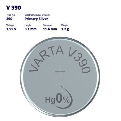 Varta V390 SR54 (1pc) 1.55v Silver Oxide Button Cell Battery in Blister Pack Varta V 390 SR54 SR1131