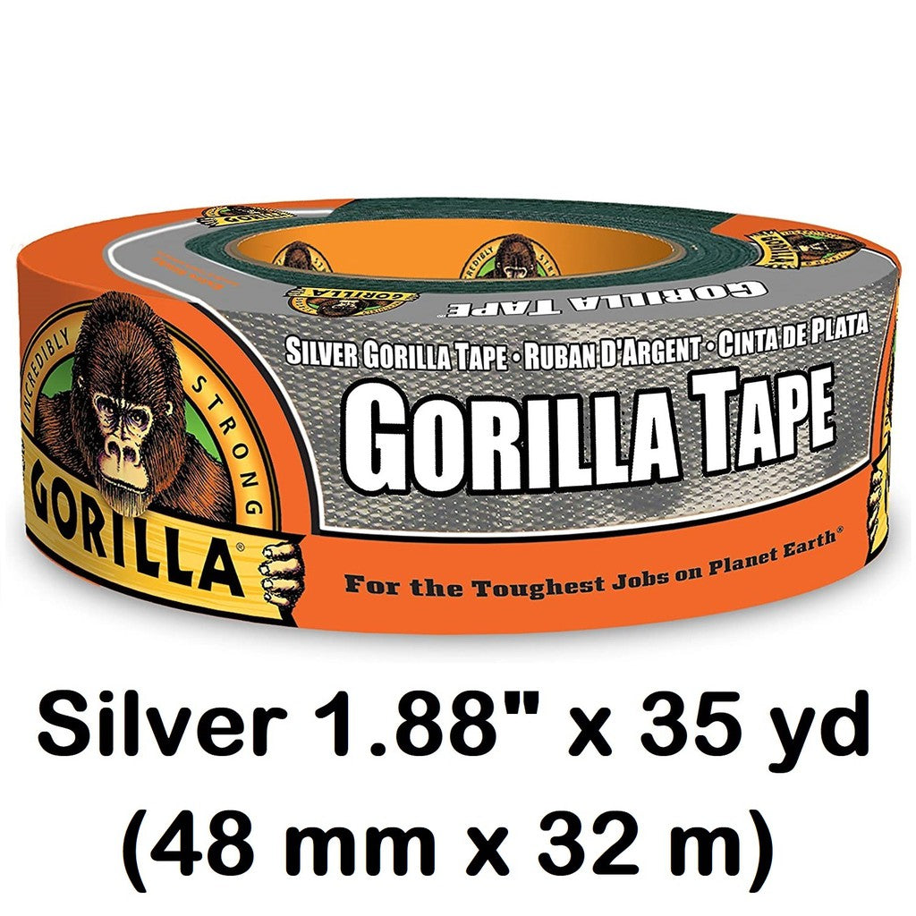 Gorilla Tape 1.88" x 35 yd Silver Gorilla Duct Duck Tape Grey Gray Gorilla Duct Tape 48mm x 32m