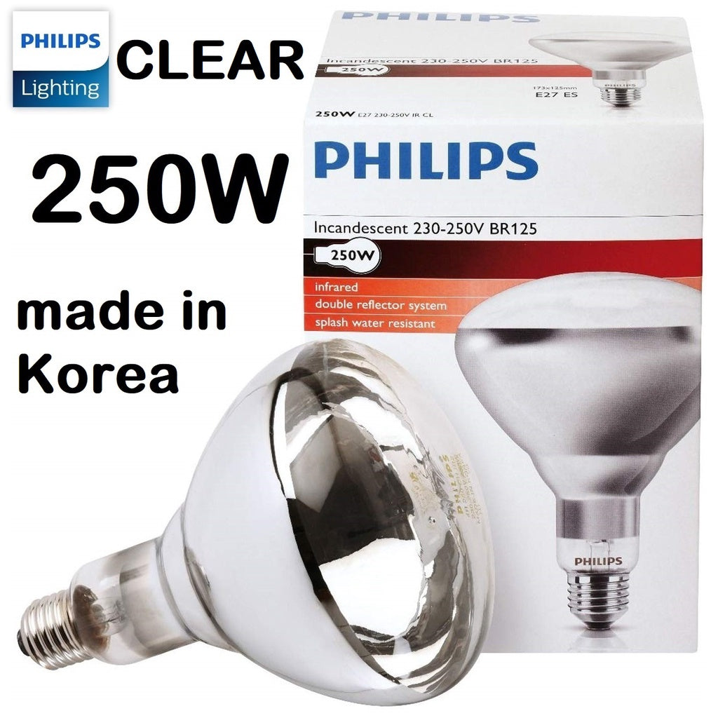 Philips Heat Lamp Bulb CLEAR Infrared Infared Incandescent R125 IR 375W or 250W E27 Osram Siccatherm