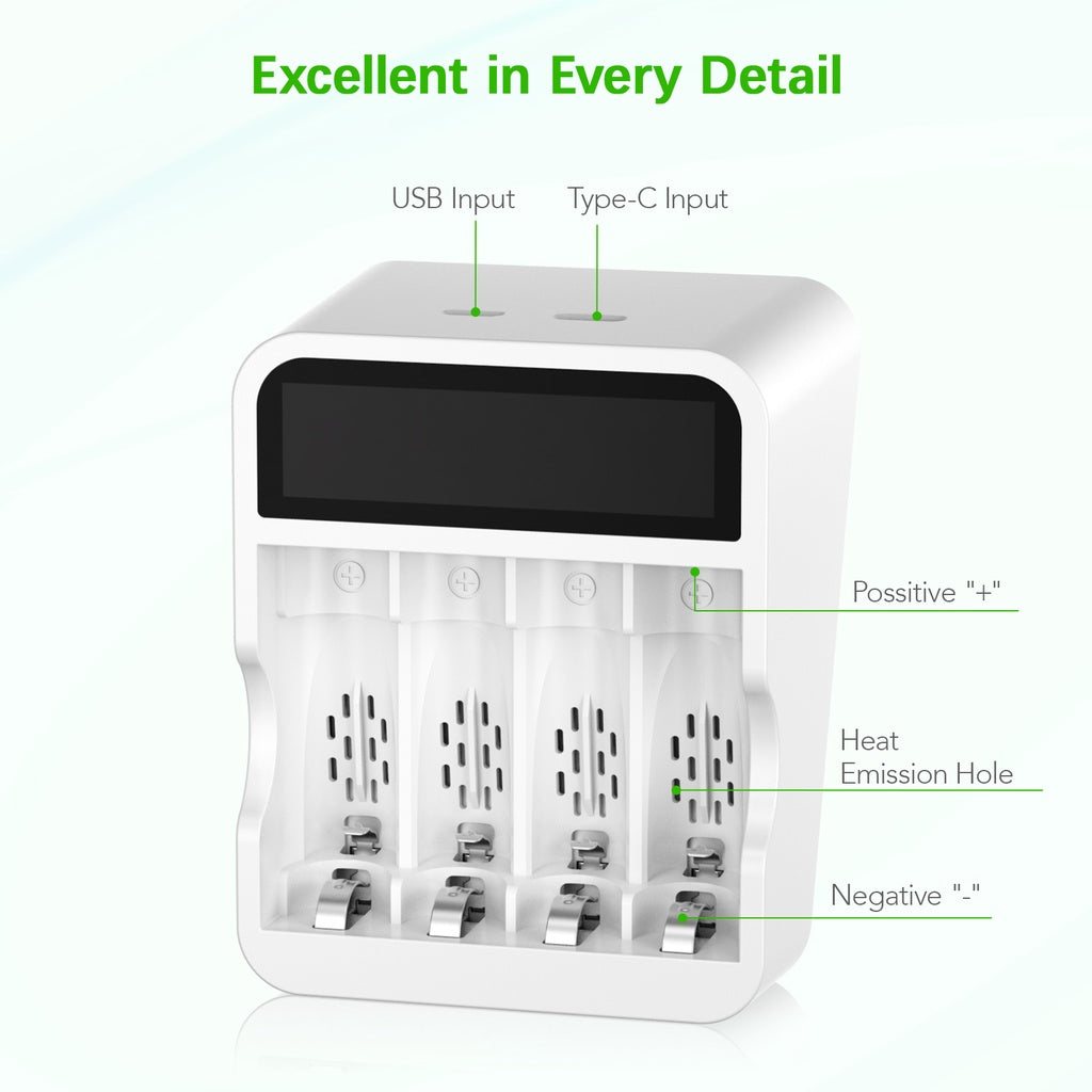 EBL LCD AA AAA Rechargeable Battery Charger Quick Smart 2 USB Port NiMH NiCD Batteries TB6408 FY408