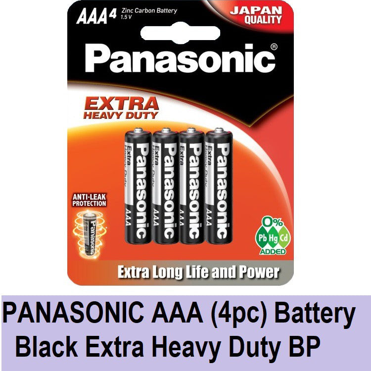 PANASONIC AAA (4pc) Battery Black Extra Heavy Duty 1.5V R03PT/4B-P Panasonic AAA Batteries Blister P