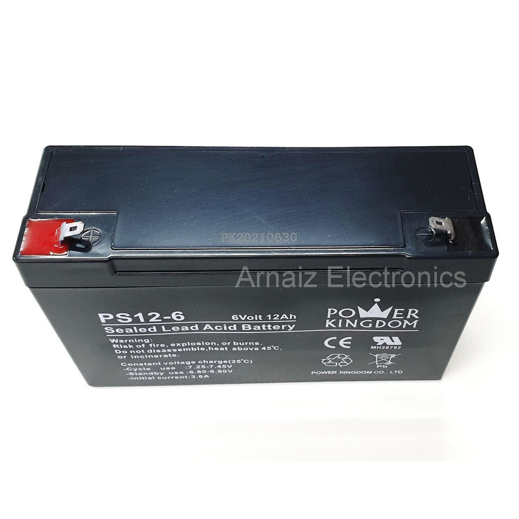 Power Kingdom 6V 12Ah SLA Rechargeable Battery PK12-6 Valve Regulated Sealed Lead Acid Battery