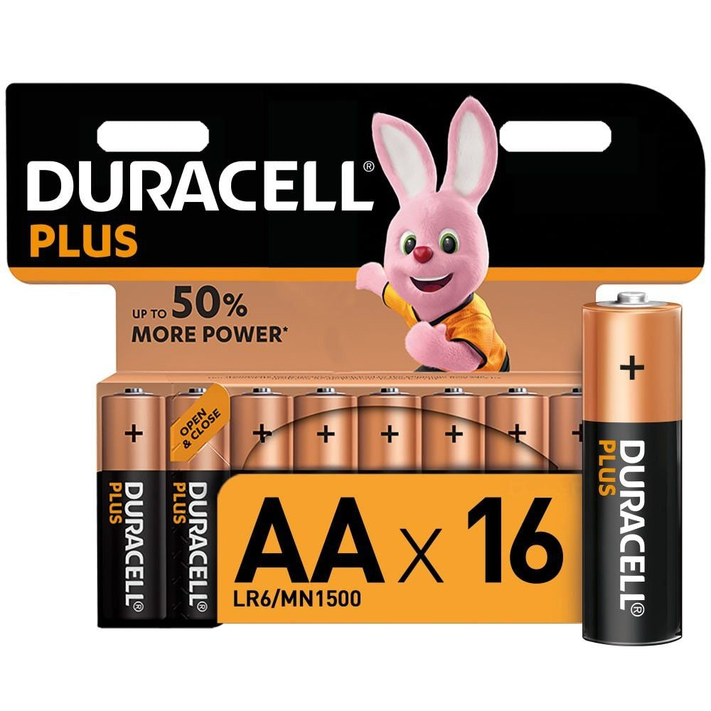 Duracell AA Plus (16pcs) Alkaline Battery MN1500 1.5V LR6 Batteries 16 pieces per Pack BL16