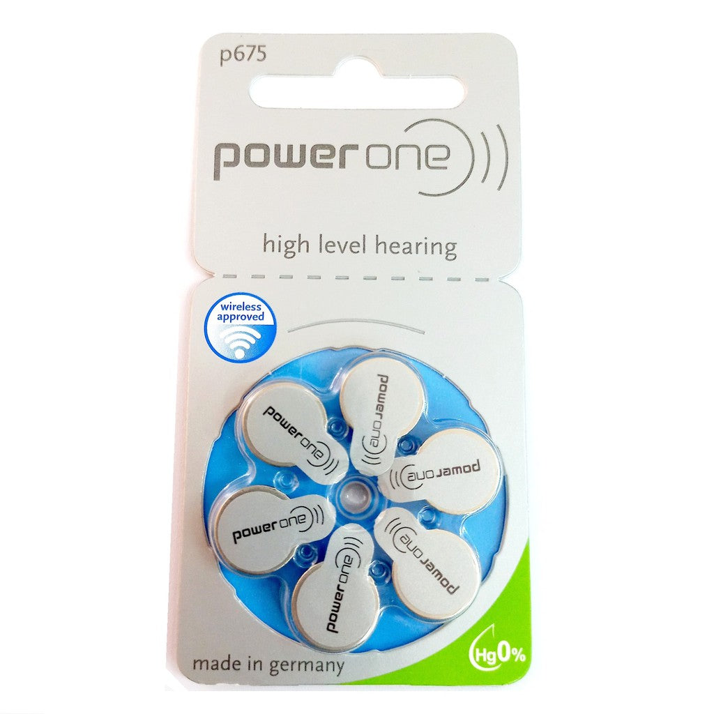 Power One Zinc Air Size 675 PR44 (6 pcs) Hearing Aid Battery Hearing Aid Batteries 1.45V A675 P675