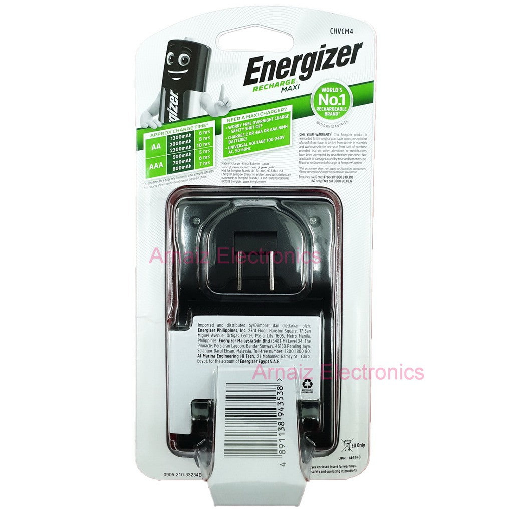 Energizer Battery Charger Recharge MAXI for AA and AAA CHVCM4 with free 4 pcs Rechargeable AA