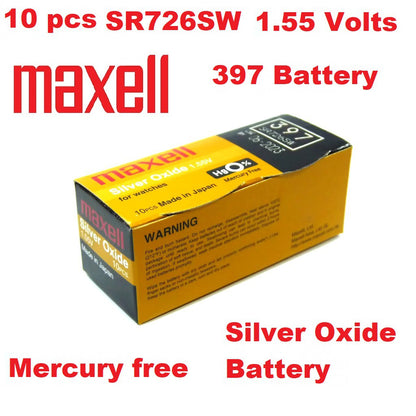 Maxell SR726SW (10 pcs) Silver Oxide Battery 1.55V Mercury free 397 Battery