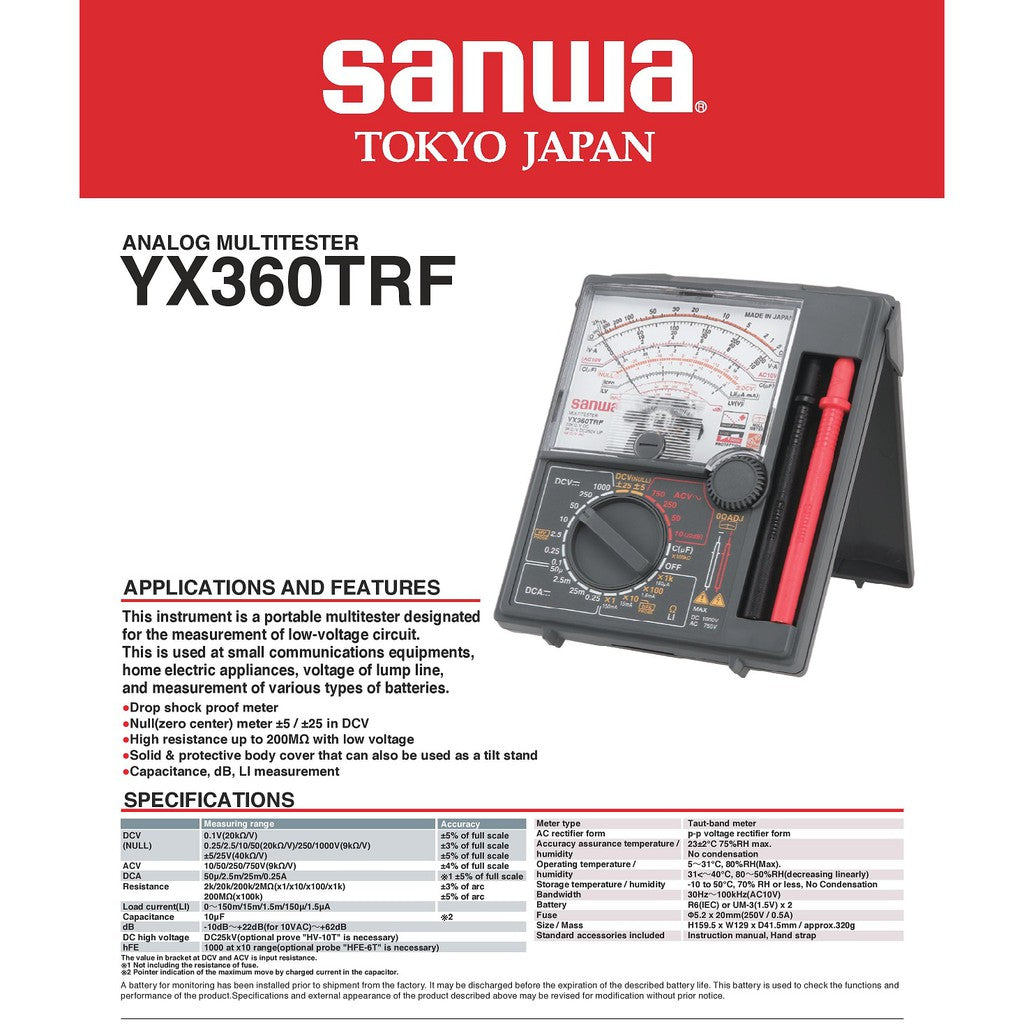 Sanwa YX360TRF Analog Multi-Tester Multi-Meter Made in JAPAN Analogue Multitester Multimeter