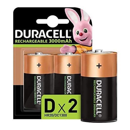 Duracell D Rechargeable Battery Size D (2 pcs) 3000mAh Rechargeable Batteries HR20 DC1300