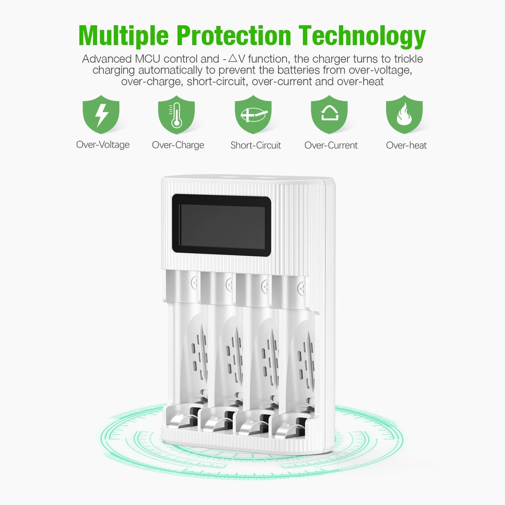 EBL TB-6409 Smart AA AAA Battery Charger 4 Slots LCD Rechargeable Battery Charger Micro USB Type C