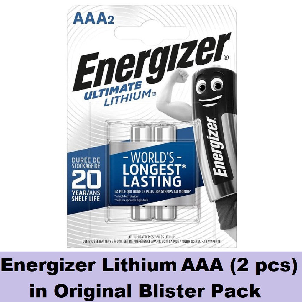 Energizer AAA Lithium (2 pcs) Battery in Original Blister Pack Ultimate Lithium Batteries AAA L92