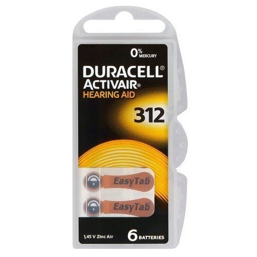 Duracell ActivAir EasyTab Size 312 PR41 (6 pcs) Hearing Aid Battery Hearing Aid Batteries 1.45V