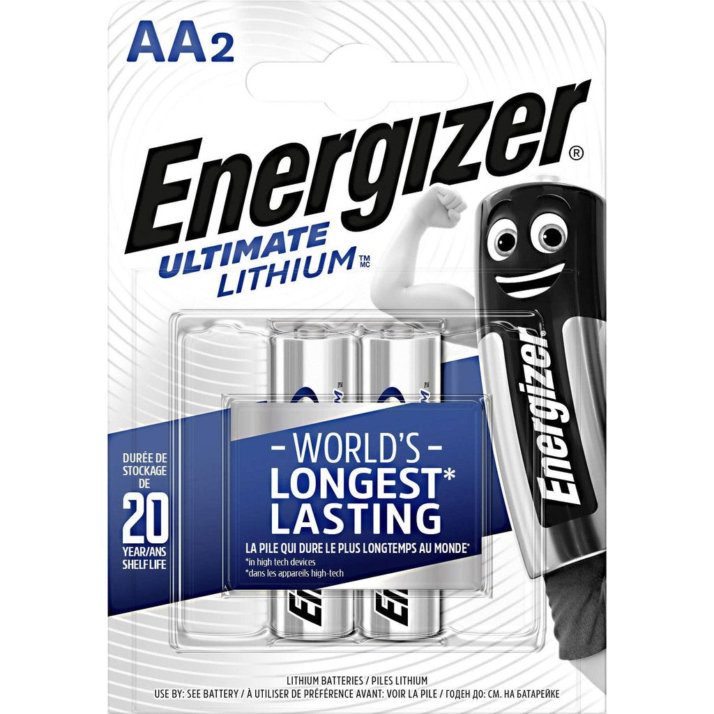 Energizer AA Lithium (2 pcs) Battery in Original Blister Pack Ultimate Lithium Batteries AA L91