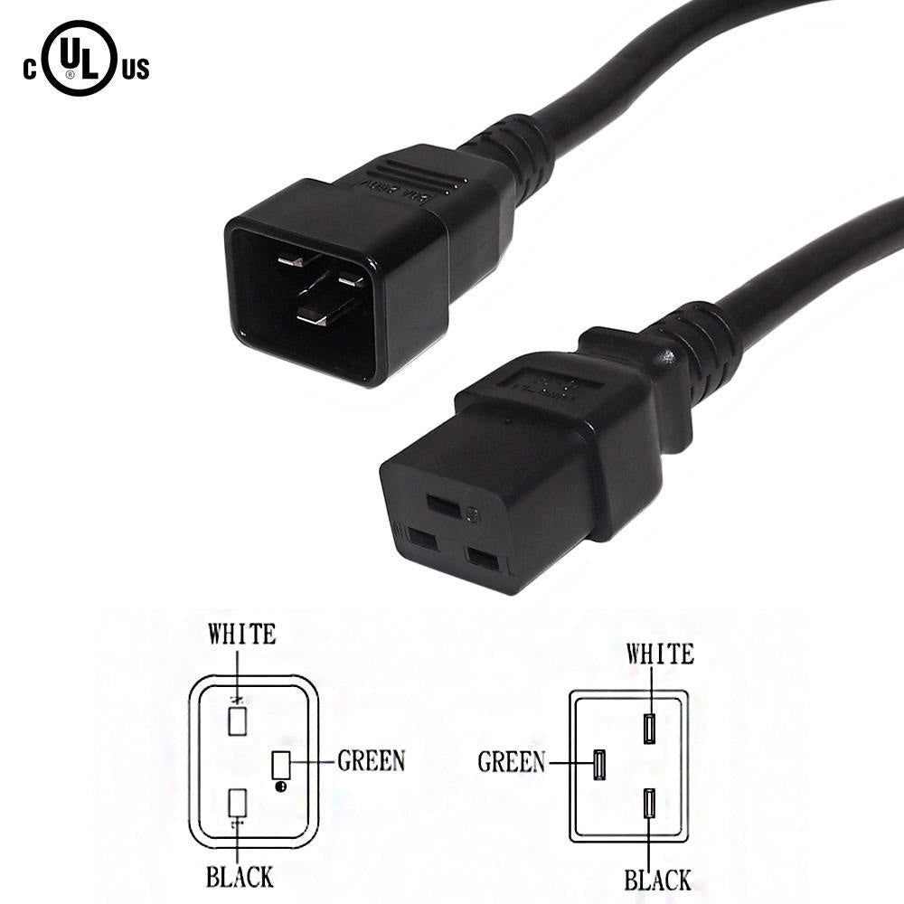 Power Cord C20 to C19 13A 250V 16 AWG 1.5 Meters Heavy Duty Black 1.5m