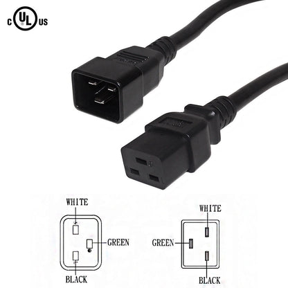 Power Cord C20 to C19 13A 250V 16 AWG 1.5 Meters Heavy Duty Black 1.5m